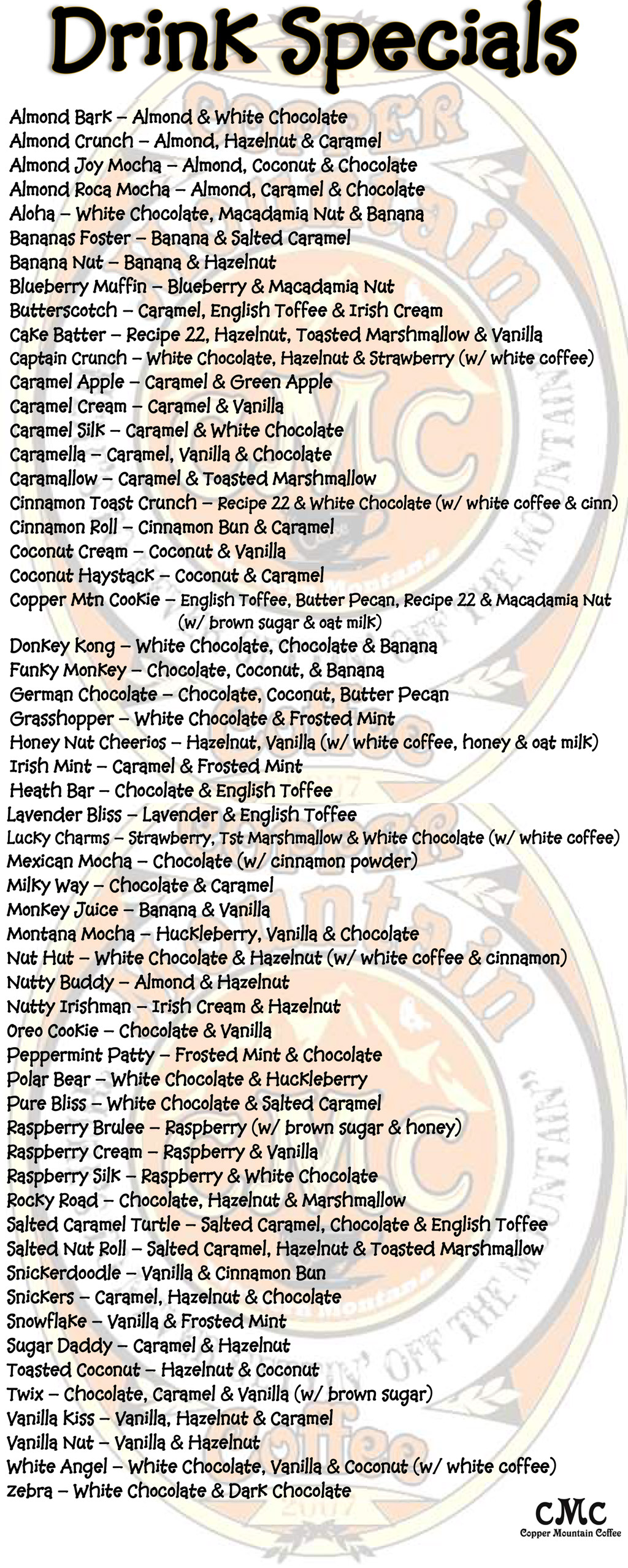 Copper Mountain Coffee Drink Specials