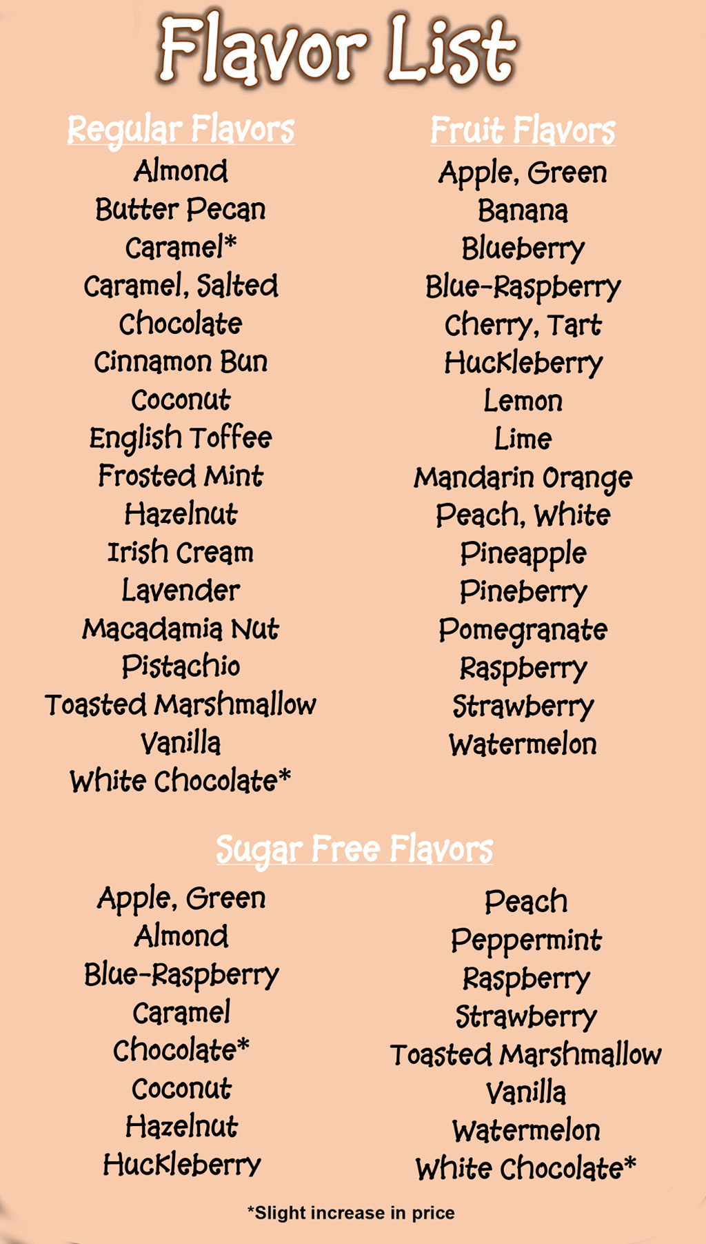 Copper Mountain Coffee Flavor List